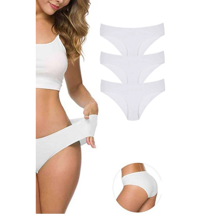 3 Adet Kadın Dikişsiz Lazer Kesim Esnek İz yapmayan Külot Beyaz