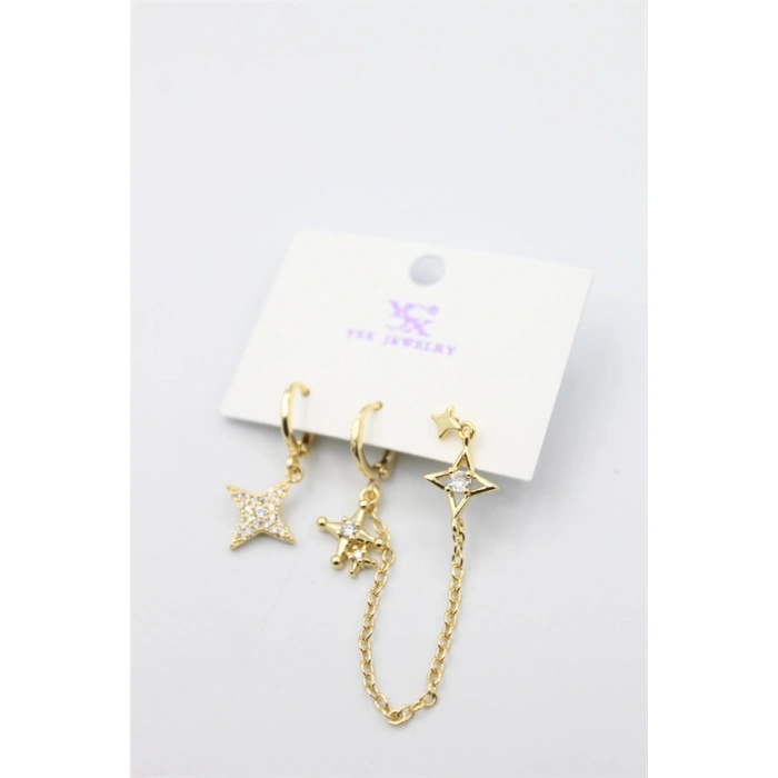 3lü Kuzey Yıldızı Küpe - Altın