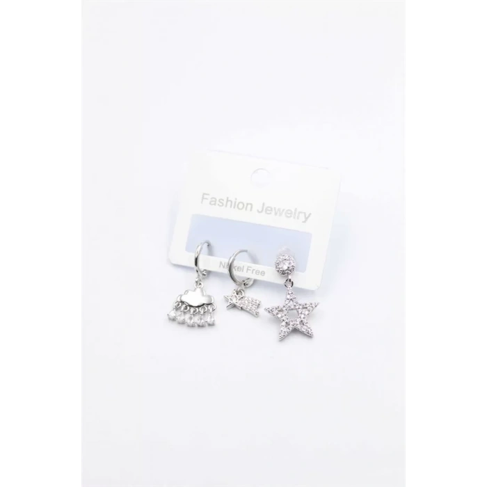 3lü Yıldız Küpe - Gümüş