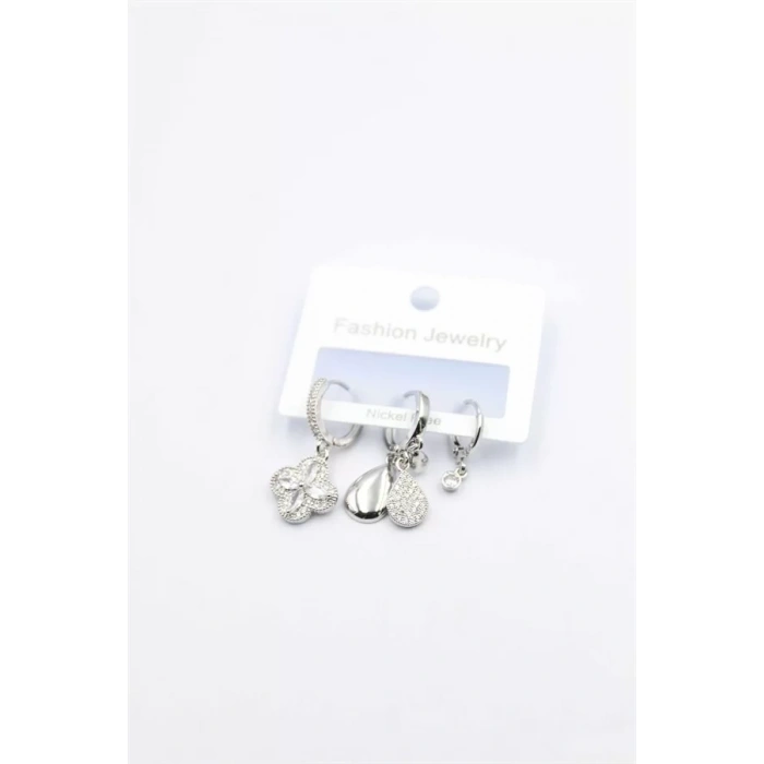 3lü Yonca Küpe - Gümüş