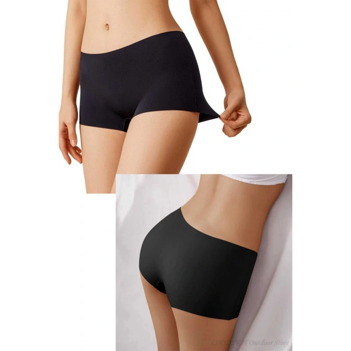 4 Adet Kadın Dikişsiz Görünmez İz Yapmaz Mini Şort Boxer Siyah Ten