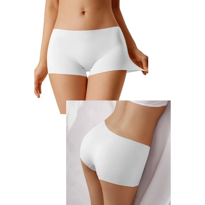 6 Adet Kadın Dikişsiz Görünmez İz Yapmaz Mini Şort Boxer Siyah Beyaz Ten