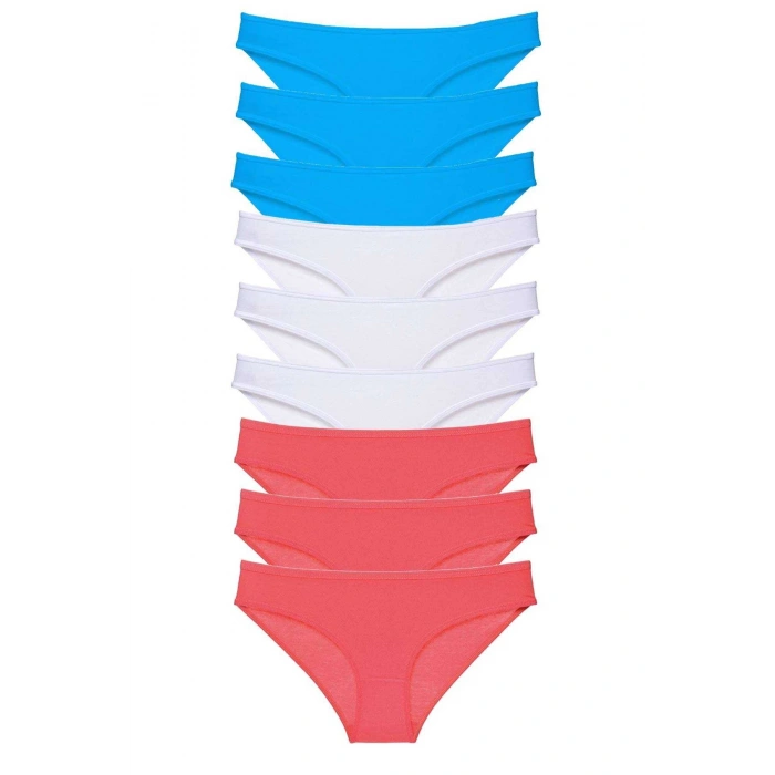 9 adet Süper Eko Set Likralı Kadın Slip Külot Fuşya Beyaz Mavi