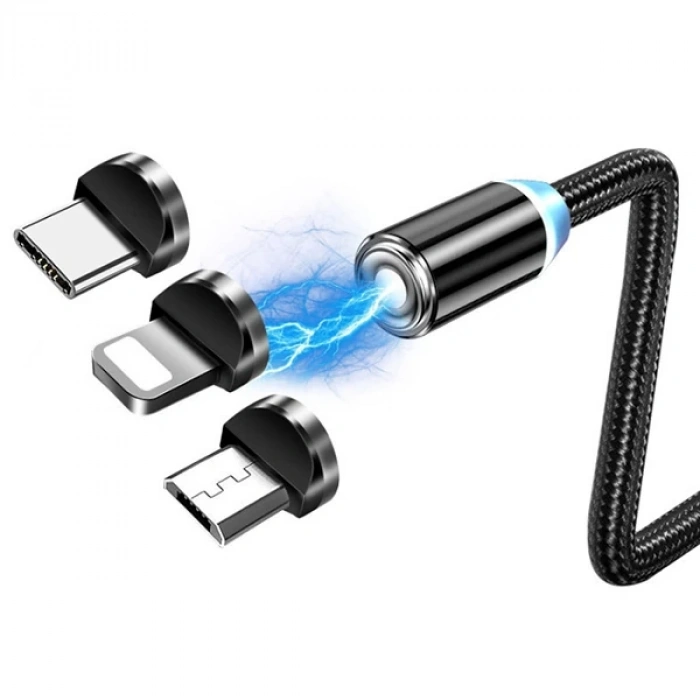 ALLY 1M Magnetic-Miknatisli Usb Sarj Kablosu 3 Baslik(iPhone+Type-C+Micro-(5775)