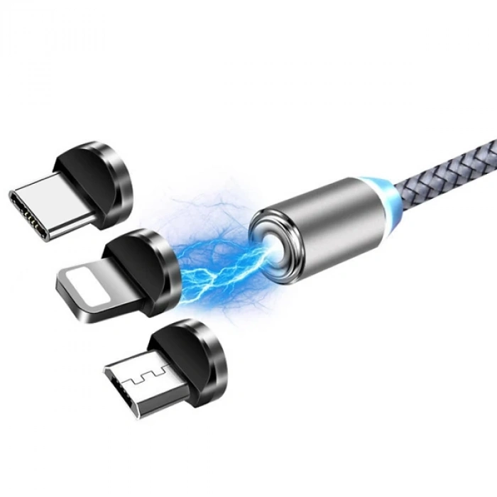 ALLY 2M Magnetic-Miknatisli Usb Sarj Kablosu 3 Baslik(iPhone+Type-C+Micro-(5775)