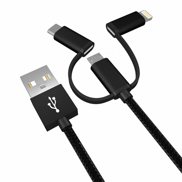 Ally 3in1 2.4a Type-C Micro Usb İphone 5678 Halat Usb Kablo-(5775)