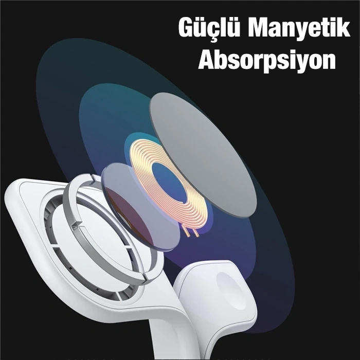 Ally 5in1 iPhone 15-14-13-12 Apple Watch Tutucu Kablosuz Şarj İstasyonu Hızlı Şarj Standı LED Işıklı-(5775)