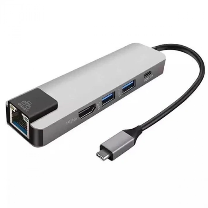 ALLY 5İN1  USB 3.1 Type C To HDMI 2xusb 3.0 RJ45 Ethernet Dönüştürücü Adaptör-(5775)
