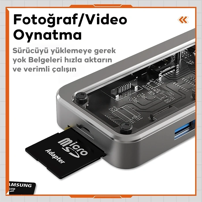 ALLY 8in1 Type-c To USB3.0 + USB2.0 + Type-c + PD + HDMI + SD + TF + Ethernet Çoğaltıcı Transparan H-(5775)