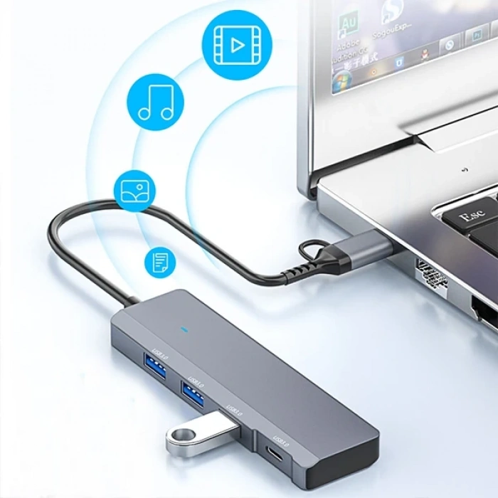 ALLY ADS-309D 4 Portlu USB+Type-C USB 3.0 Çoklayıcı Data HUB Adaptör-(5775)