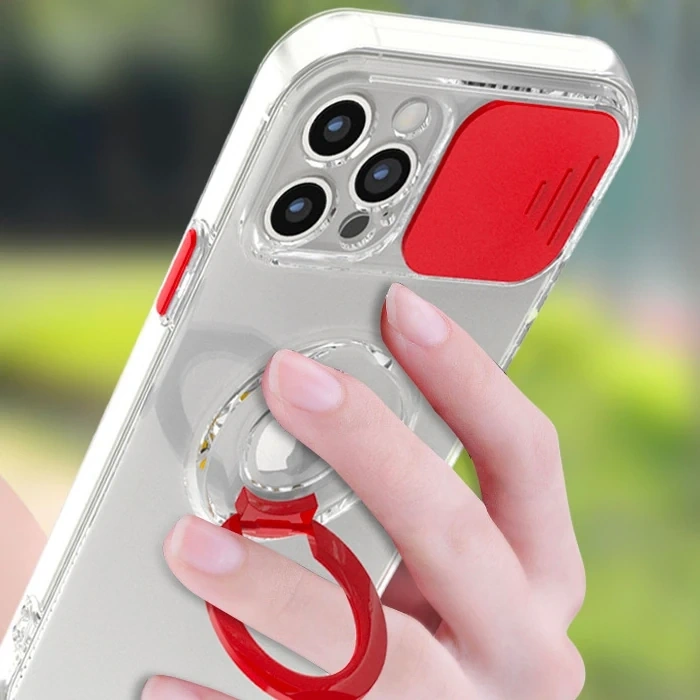 Ally iPhone 11 Pro Max 6.5inç Kılıf Sürgülü Kamera Lens Korumalı Yüzük Standlı Silikon Kılıf-(5775)