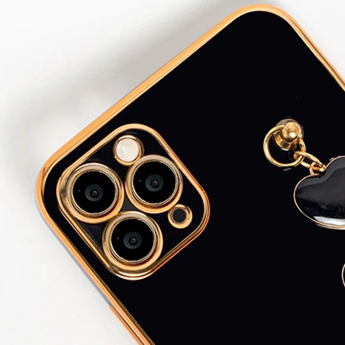 Ally iPhone 12 Pro 6.1inç Kılıf Kalp Bileklik Tutuculu Lüx Silikon Askılı Kılıf-(5775)