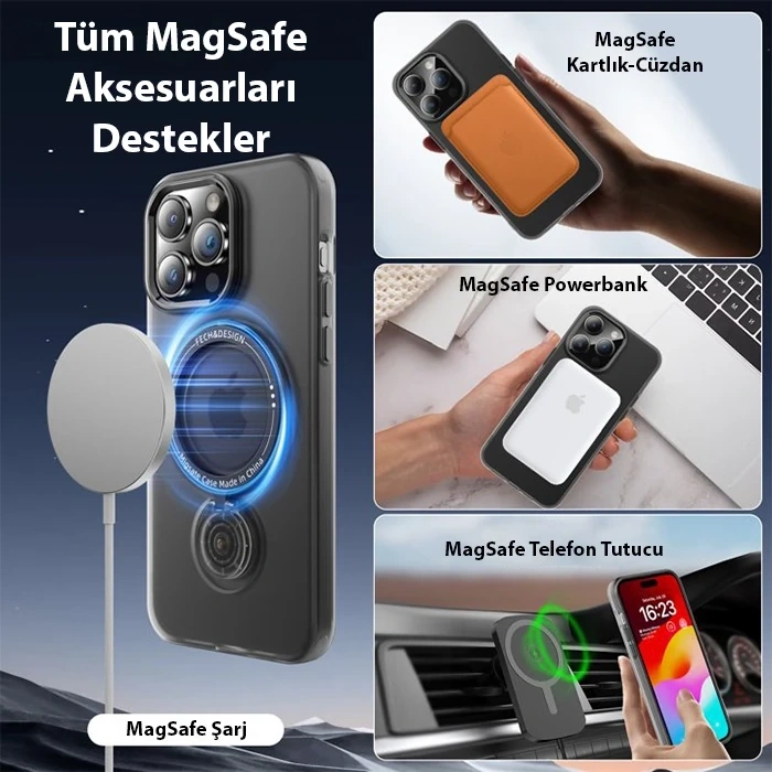 ALLY iPhone 14 İçin Magsafe Uyumlu Standlı Manyetik Silikon Kılıf-(5775)