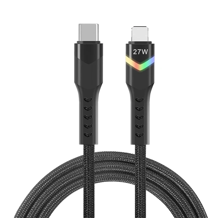 ALLY Led Işıklı 27W Type-C To iPhone Lightning Hızlı Şarj Kablosu 1m-(5775)