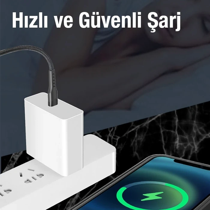 ALLY Led Işıklı 27W Type-C To iPhone Lightning Hızlı Şarj Kablosu 1m-(5775)