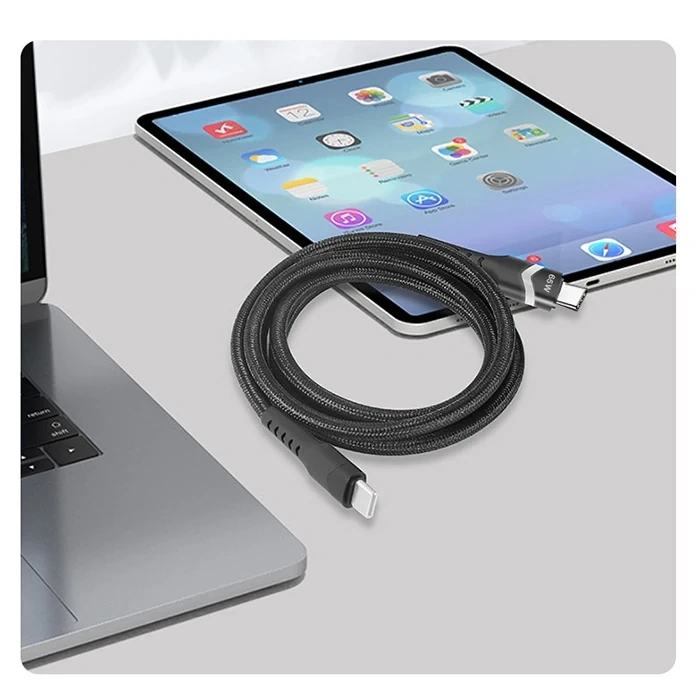 ALLY Led Işıklı 65W Type-C To Type-C Hızlı Şarj Kablosu 1m-(5775)