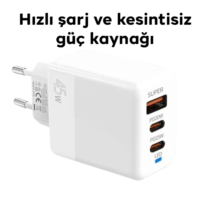 ALLY PD40 2xType-C + USB QC3.0 PD 45W Hızlı Şarj Adaptörü Şarj Başlığı-(5775)
