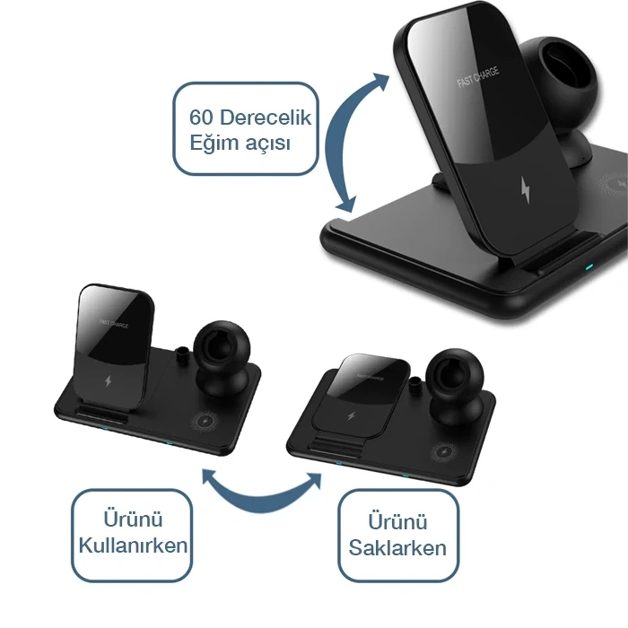 ALLY W58 15W Qi Hızlı Şarj 4 in 1 iPhone+ AirPods Pro Kablosuz Şarj Standı-(5775)