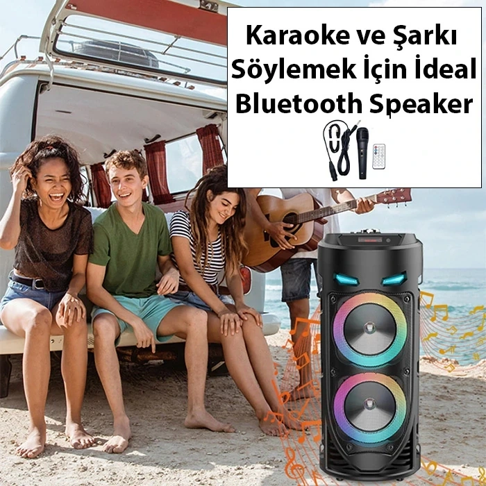 ALLY ZQS4239 Mikrofonlu Taşınabilir Dev Speaker Led Işıklı Bluetooth Hoparlör - 4inc×2/8W×2 1800mAh-(5775)