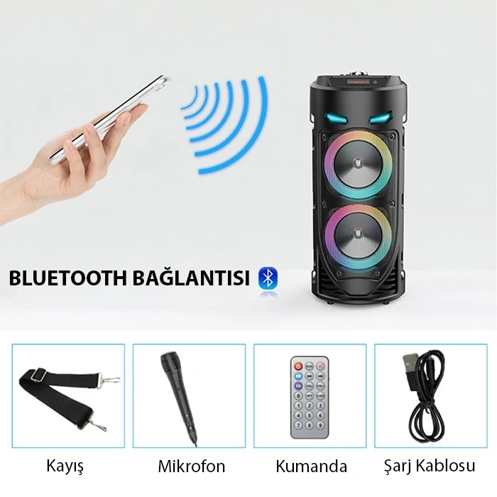 ALLY ZQS4239 Mikrofonlu Taşınabilir Dev Speaker Led Işıklı Bluetooth Hoparlör - 4inc×2/8W×2 1800mAh-(5775)