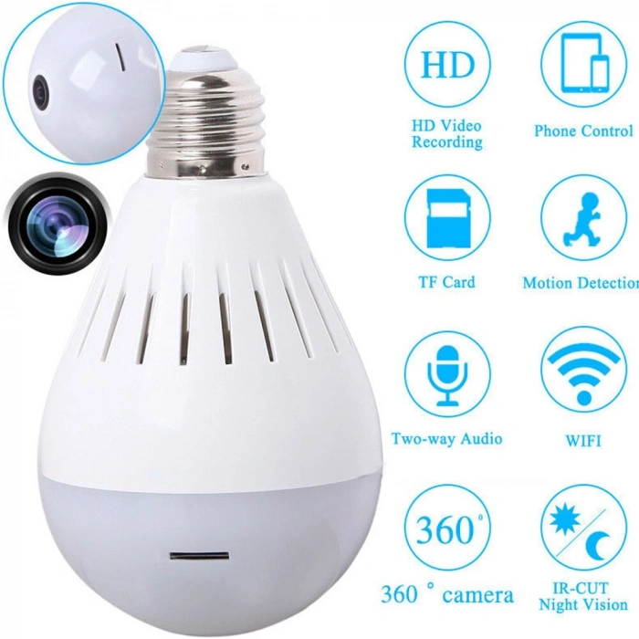Ampul Şeklinde Kablosuz Panoramik İp Kamera (4767)