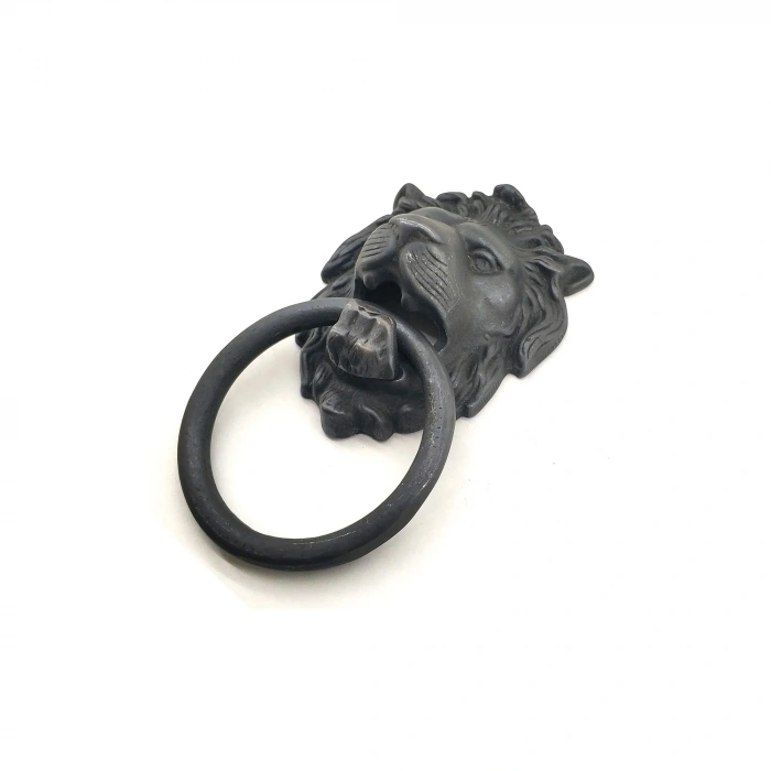 Antika Tarz Dekoratif Pirinç Aslan Kapı Tokmağı, Taktak - 102x130 Mm, Oksit