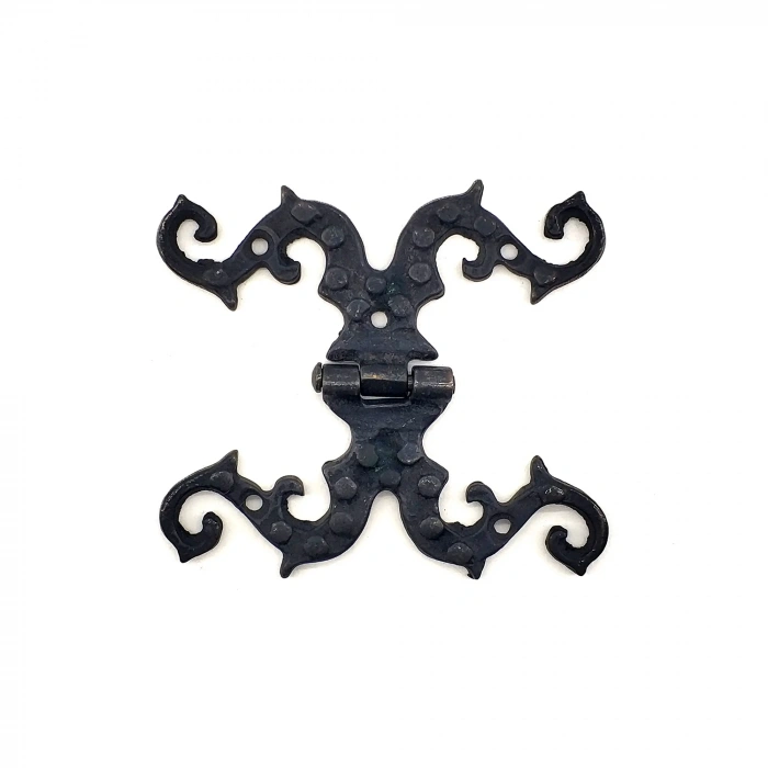 Antika Tarz Dekoratif Pirinç Süslü Menteşe - 100x90 Mm, Oksit