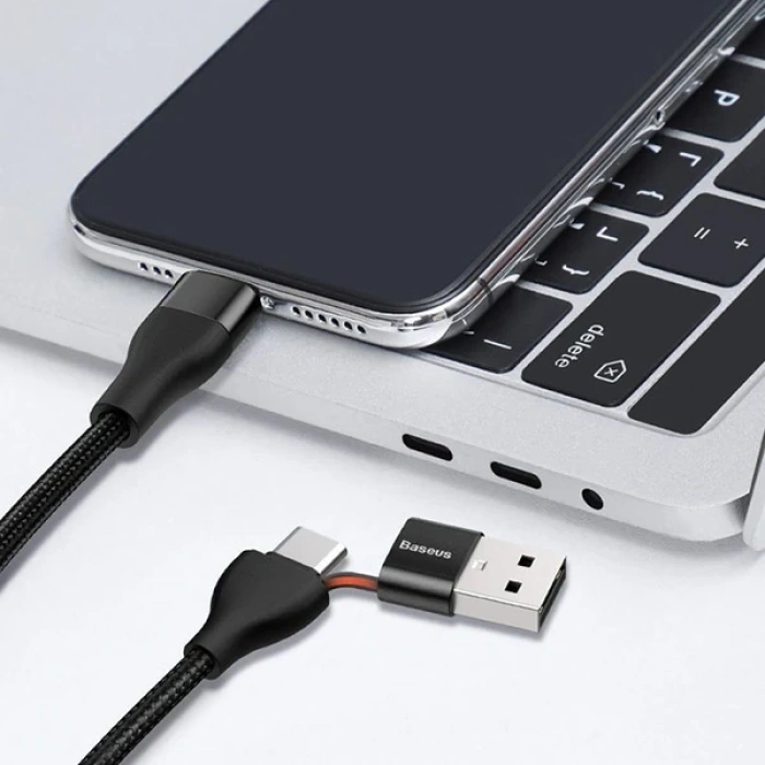 Baseus 2in1 Dual Output Cable/USB-A+Type-C İPhone 18W Hızlı Şarj Usb Kablo 1m-(5775)
