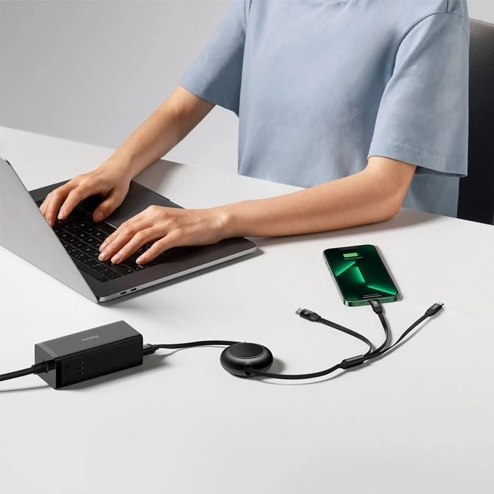 Baseus 66W Makaralı 3in1 Type-C + Lightning + Micro USB Kablo Hızlı Şarj Kablosu-(5775)