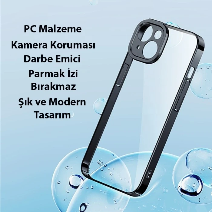 Baseus Glitter iPhone 14 Plus 6.7 Renkli Kenar Silikon Kılıf + Tempered Ekran Koruyucu Set-(5775)