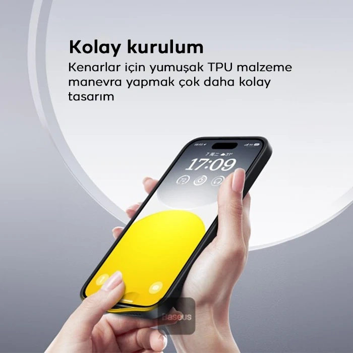 Baseus iPhone 15 Plus SkyRing Serisi Standlı Magsafe Manyetik Kılıf + Tempered Ekran Koruyucu Set-(5775)