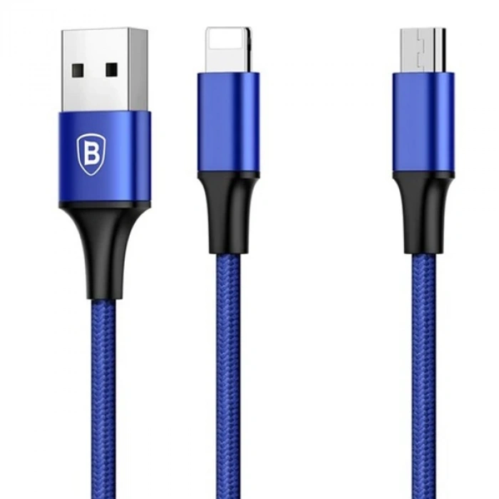Baseus Rapid Series 2in1 İphone+ Micro Usb 3.0A Usb Kablo Şarj 120cm-(5775)