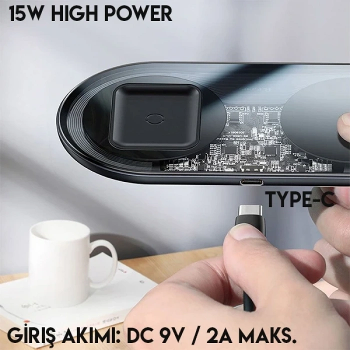 Baseus Simple 2in1 Kablosuz Wireless Şarj 18W iPhones+iPods-(5775)
