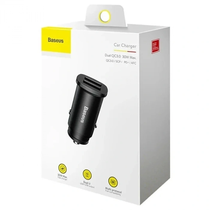 Baseus Square Metal 30W QC3.0 Dual Hızlı Araç Şarjı-(5775)