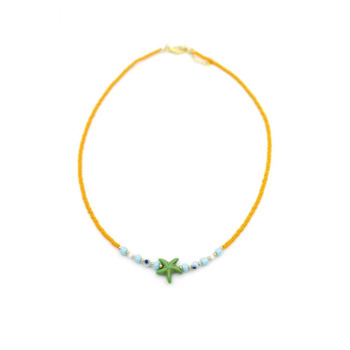 Boncuk Deniz Yıldzı Kolye - Turuncu
