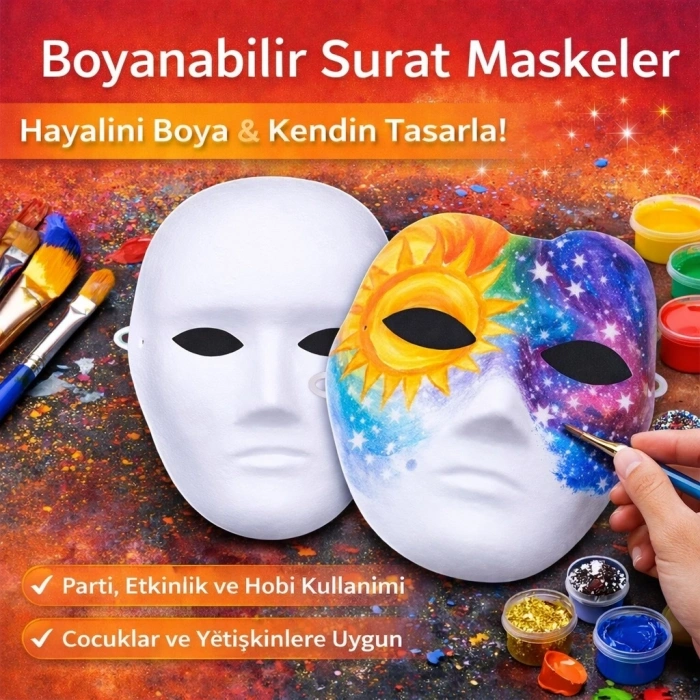 Boyanabilir Surat Model Maske – Lastikli | Kendin Tasarla