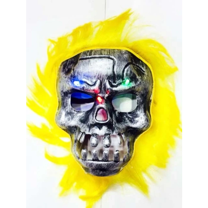 Cadılar Bayramı Halloween Işıklı Kurukafa Maske Sarı Saçlı