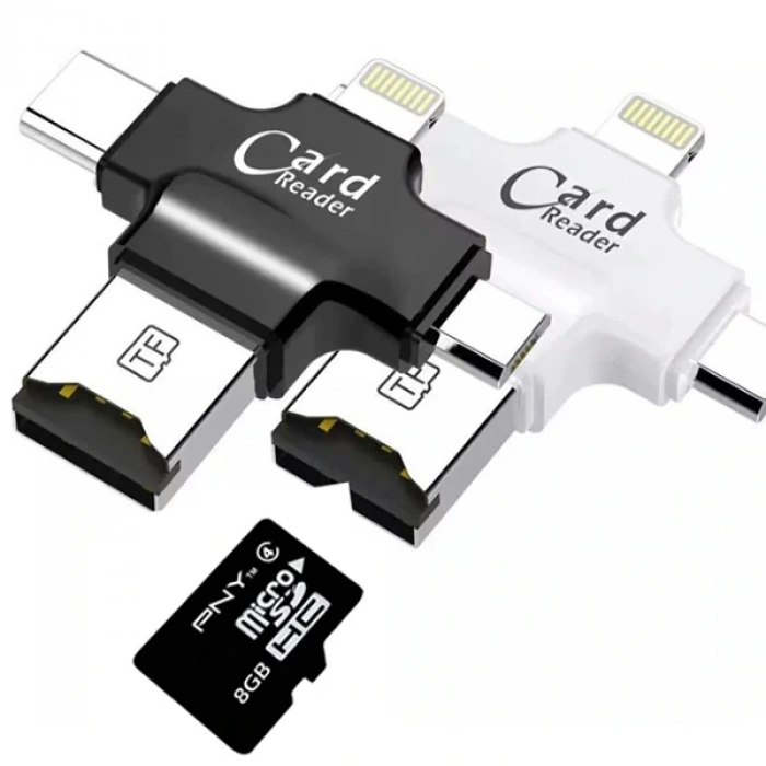 Card Reader 4in1 Type-C- İphone Lightning-Micro Usb Hafıza Kart Okuyucu-(5775)
