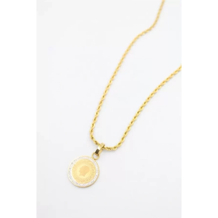 Çeyrek Kolye - 60 cm - Altın
