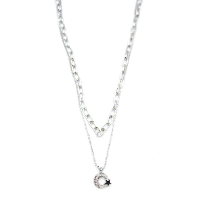 Çoklu Ay Yıldız Kolye - Gümüş