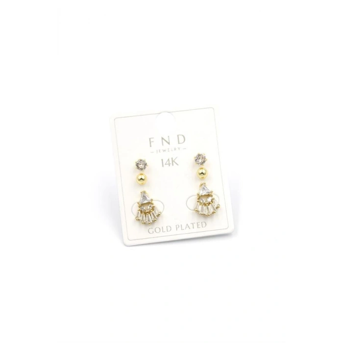 Çoklu Taşlı Küpe - Altın