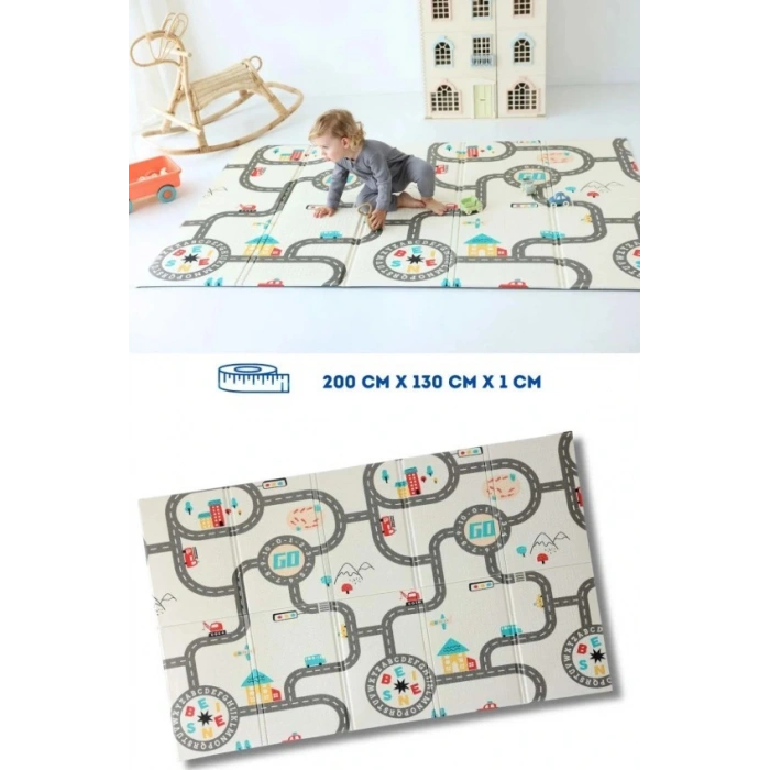 Coolmats Katlanabilir Oyun Matı, Tek Taraflı Çocuk Oyun Halısı Aktivite Oyun Alanı - Araba Yarışı