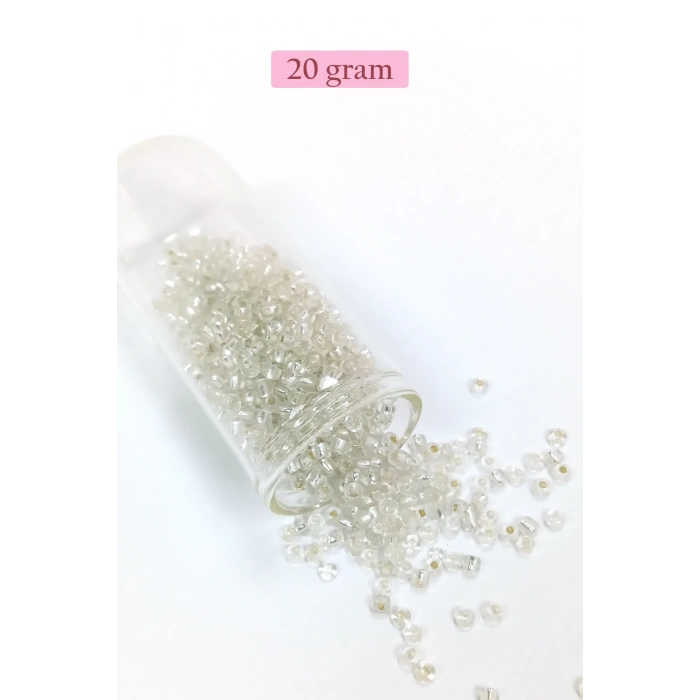 Dökme Cam Kum Boncuk (8/0) 3 mm - 20 Gram - Şeffaf Gümüş - BNC160