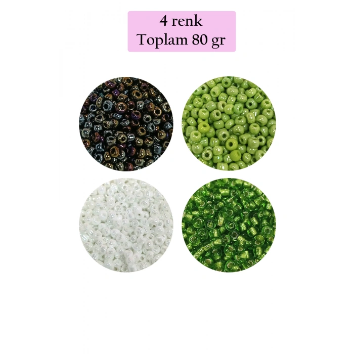 Dökme Cam Kum Boncuk (8/0) 3 mm - 4 Renk - Toplam 80 Gram - BNC418