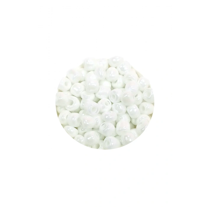 Dökme Cam Kum Boncuk Büyük Boy (6/0) 4 mm - 60 Gram - Kar Beyaz - BNC109