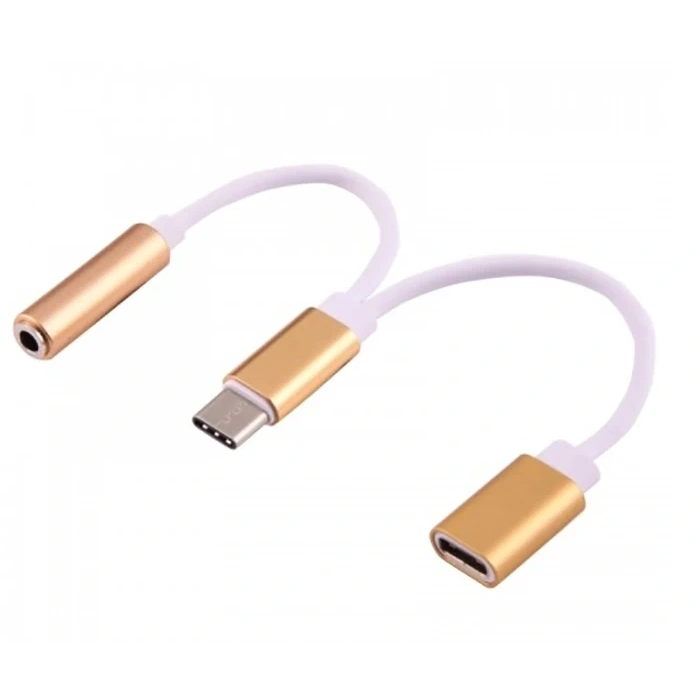 Dual Usb 3.1 Type C - Audio 3.5mm Jack Kulaklık Dönüştürücü Kablo-(5775)