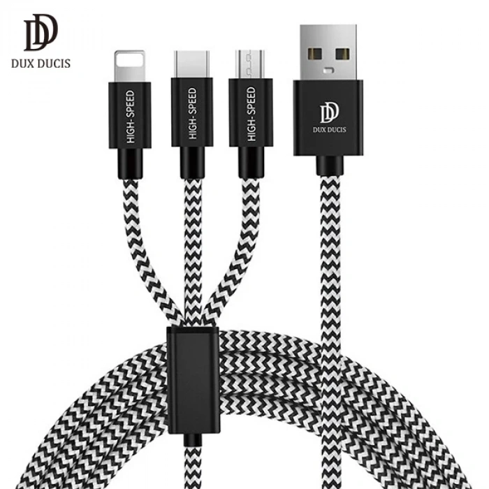 DUX DUCIS 3in1 Usb Type C-İPhone Ve Mikro Kopmaz Usb kablo Hızlı Şarj-(5775)