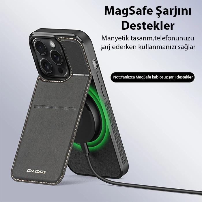 Dux Ducis iPhone 15 Pro Rafi Series MagSafe Premium Deri Kılıf-(5775)
