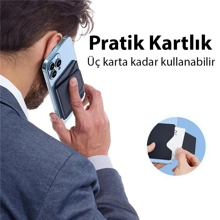 Dux Ducis Standlı Deri Cüzdan Magsafe Kartlık-(5775)