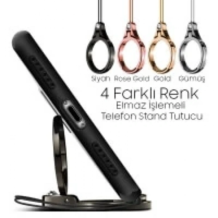 Elmas İşlemeli Standlı Yüzük Telefon Tutucu-(5775)